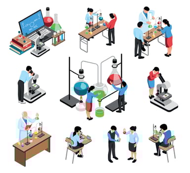 School Science Lab Isometric Set vector