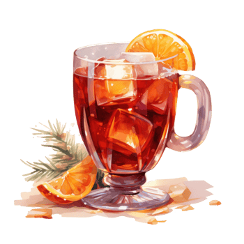 Watercolor mulled wine from a bottle with cinnamon, vanilla and apple png