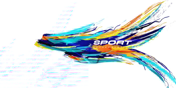 Abstract and Colorful Brush Background with Halftone Effect. Sport Banner. Brush Stroke Illustration. Scratch and Texture Elements For Design vector