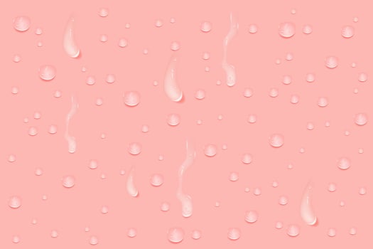 Liquid pink wet drops of gel or collagen.Spilled puddles of cosmetic serum or water. Round clean swatch of essence lotion or jelly for skin care.Beauty background with oil drops. vector