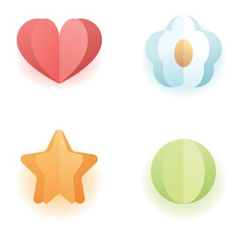 Paper cute vector 3D figures with colored shadow isolated on white background