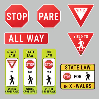 Set of road signs R1 isolated on gray background vector