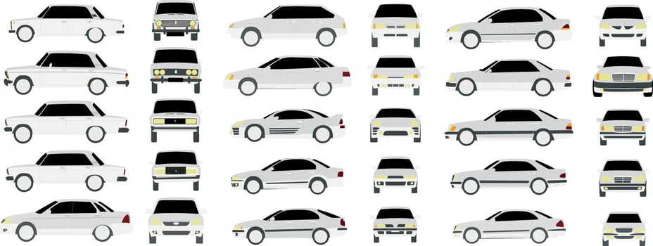 Set of different front and side cars in realistic design isolated on white background vector
