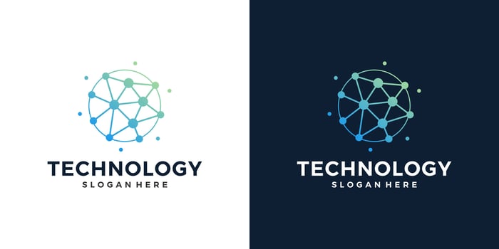 Innovate technology startup logo design with abstract dot, molecule and network Internet system graphic design vector illustration. Symbol, icon, creative.