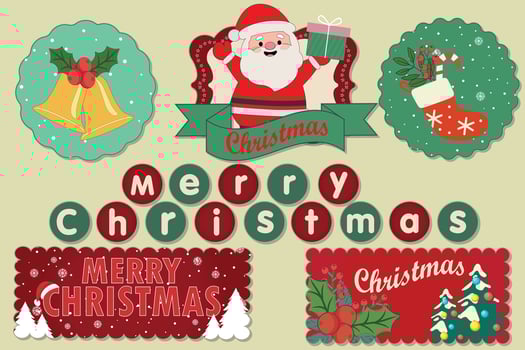 Collection of vintage retro grunge christmas labels, badges. Christmas Decoration vector design elements. Merry Christmas and Happy Holidays wishes.Typographic elements, vintage labels, frames.