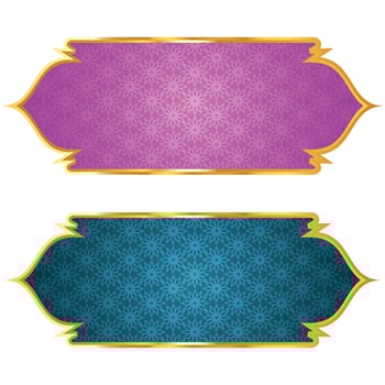 Luxury golden set arabic islamic banner title frame text box in transparent background vector