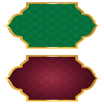 Set of red and green luxury golden arabic islamic banner pattern title frame text box transparent background vector