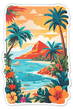 Sticker Exotic Floral Paradise on a Beautiful Beach transparent background AI Generative png