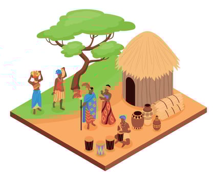 Isometric African Dwelling Composition vector