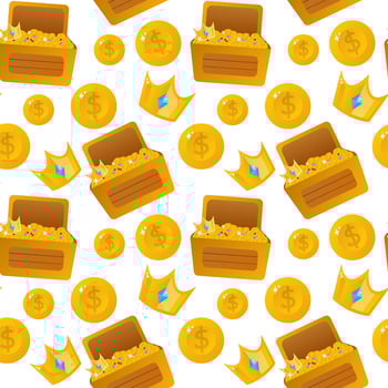 Gold coins seamless pattern. Treasure chest. Vector. vector