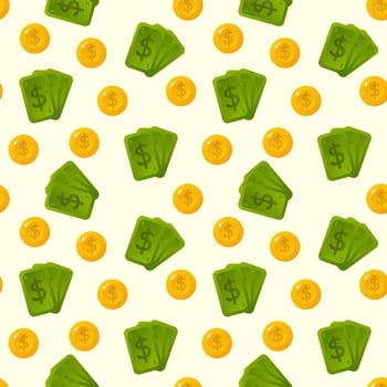 Gold coins and money seamless pattern. Vector. Perfect for various projects like textiles, paper crafts, and more. vector