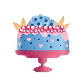 Birthday or wedding cake. Blue cake with d cor. Object on a white background. Vector