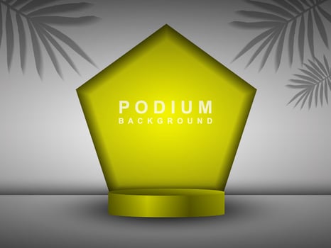 Cylindrical pedestal podium. Background with shadow of coconut leaves. Abstract vector rendering 3d shape product display presentation.