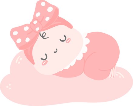 cute  baby girl sleeping on pink milk cloud png