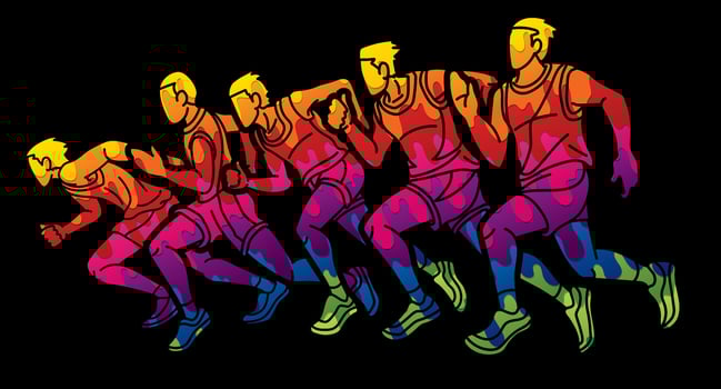 Group of Runner Action Start Running Men Run Together Graffiti vector