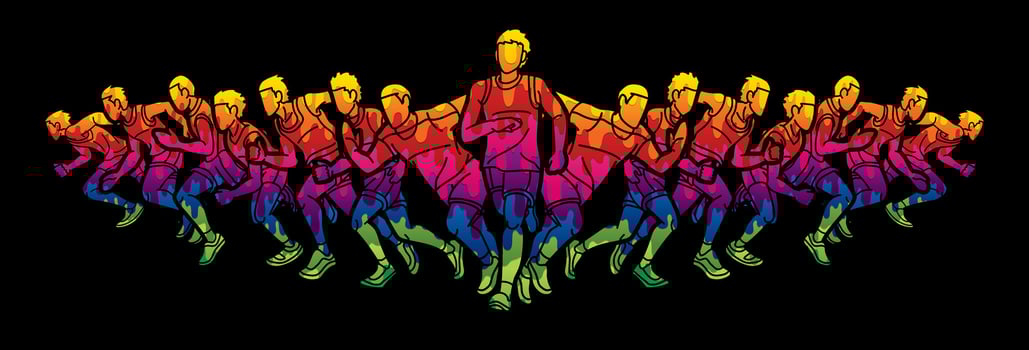 Group of Runner Action Start Running Men Run Together Cartoon Sport Graphic Vector