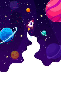 Space rocket launch with trails, fast start up vector