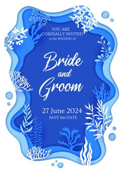 Wedding invitation with sea paper cut landscape vector