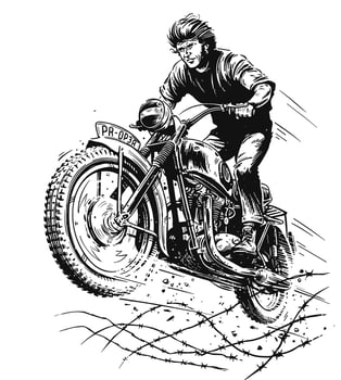 a man riding scrambler jump in the street vector