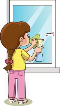 Illustration of a Girl Cleaning the Window with a Spray Bottle vector