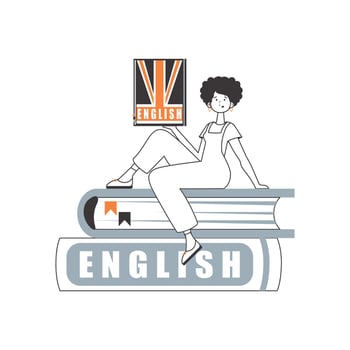 English teacher. The concept of learning English. Linear style. Isolated, vector illustration.