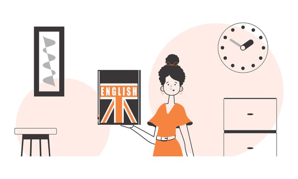 Girl English teacher. The concept of learning English. Line art style. vector