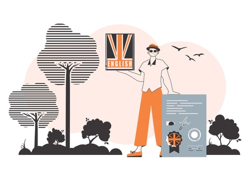 Boy English teacher. The concept of learning English. Linear style. vector