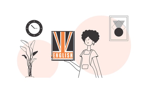 Girl English teacher. The concept of learning English. Linear style. vector
