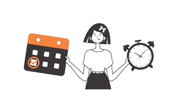 A woman helps teaches English. The concept of learning a foreign language. Lineart modern style. Isolated, vector illustration.