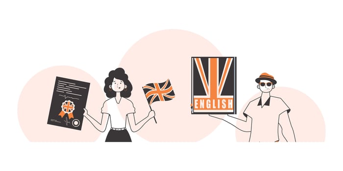 English teacher team The concept of learning a foreign language. Lineart style. vector
