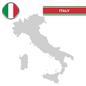 Dotted map of Italy with circular flag vector