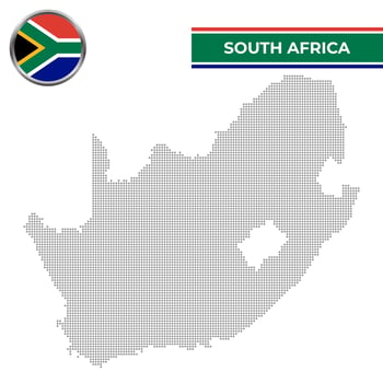 Dotted map of South Africa with circular flag vector