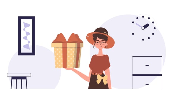Christmas gift concept. The woman is holding a gift. vector