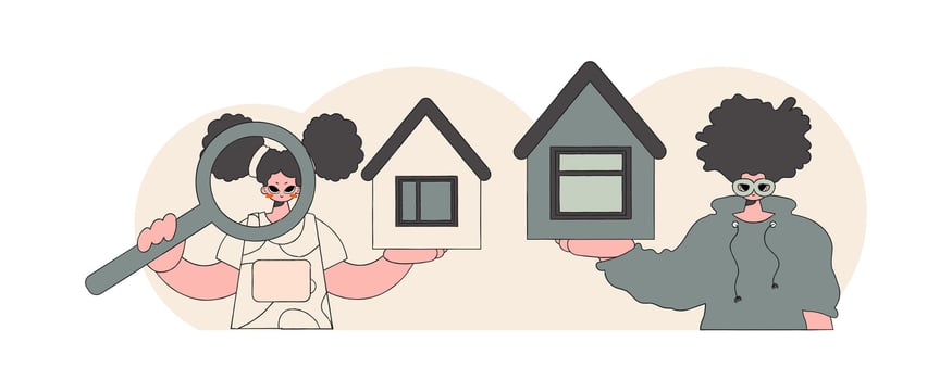 The concept of home ownership. Guy and girl realtor sells a house. vector