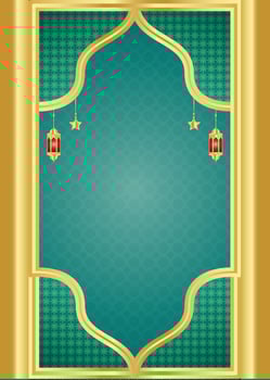 Islamic Arabic Blue Luxury Arabesque Pattern Background with Elegant Golden Frame vector