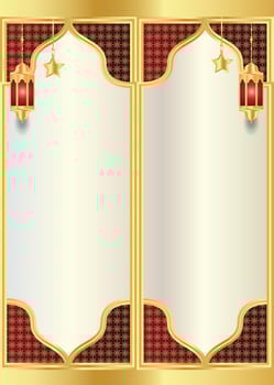 Twibbon islamic festival ramadan kareem gold shape.Arabesuqe luxury islamic frame transparent background for islami festival milad un nabi or ramadan kareem vector