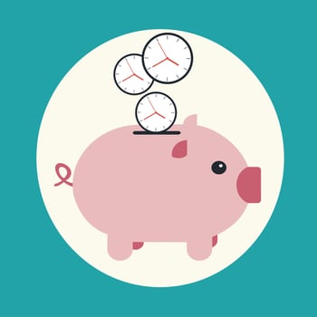 Long term investing or savings for retirement fund, compound interest or investment growth, tax time reminder concept, businessman on alarm clock put more dollar coin money to increase his savings vector