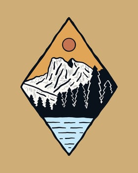 Vintage vector of Emerald Lake in Yoho Banff National Park design for badge t shirt sticker illustration