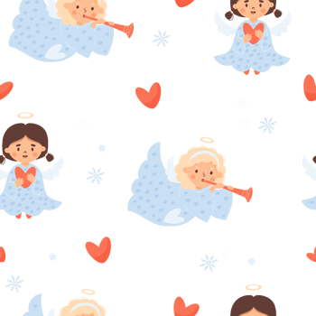 Christmas kids seamless pattern. Cute angel png