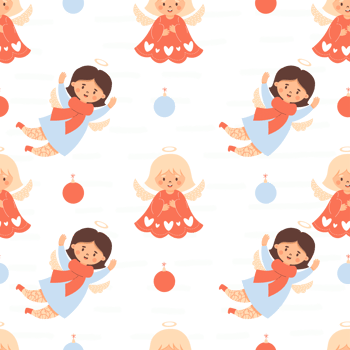 Christmas kids seamless pattern. Cute angel png