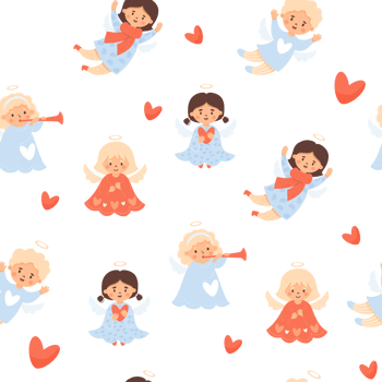 Christmas kids seamless pattern. Cute angel girls  and  boy png