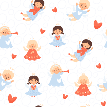 Christmas kids seamless pattern. Cute angel girls  and  boy png