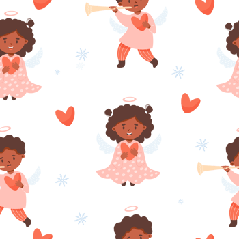 Christmas seamless pattern. Cute angel ethnic kids png