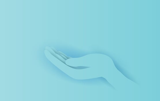 illustration of human's hand concept on blue background. Creative design paper cut and craft style idea.minimal for pastel color. Good idea cute for print poster, Card, Party, Sign, Vector. EPS10 vector