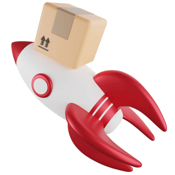 Fast transportation service parcel look like rocket clipart flat design icon isolated on transparent background, 3D render logistic and delivery concept png