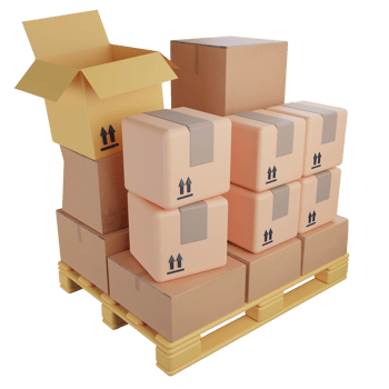 Stack messy parcel box on pallet clipart flat design icon isolated on transparent background , 3D rendering logistic and delivery concept png