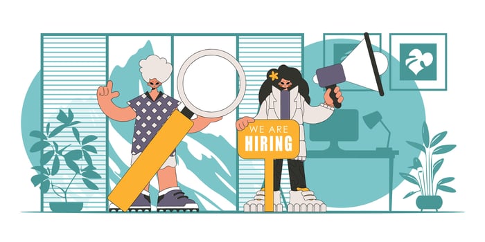 The guy and the girl are HR specialists. Attracting workers. vector