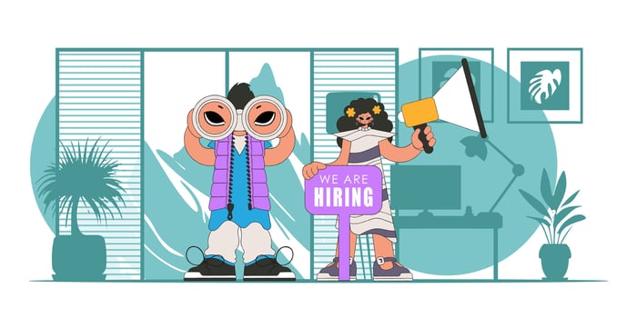 The girl and the guy are specialists. Human resource and personnel attraction. vector