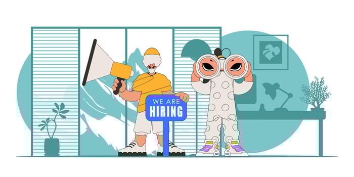 The girl and the guy are HR specialists. Personnel search. vector