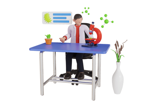 3D Illustration of Professional scientist working and analysis in laboratory. chemical researchers with laboratory equipment png